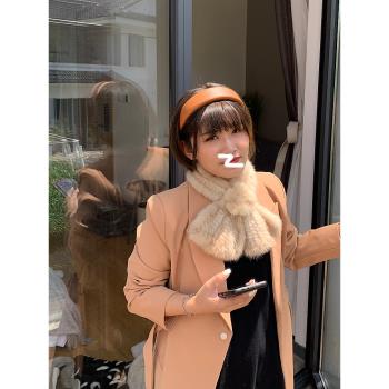 天鵝絨水貂毛雙面編織冬季女圍巾
