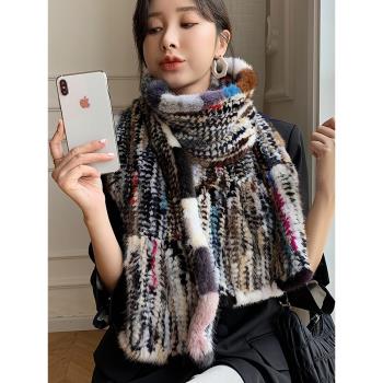 韓國女冬季編織皮草貂毛披肩圍巾