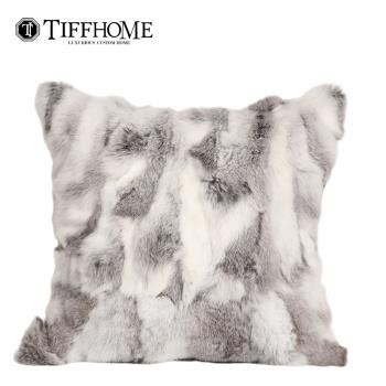 客廳沙發簡約床上灰白色皮草抱枕歐式奢華高端樣板房兔毛方枕腰枕