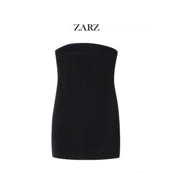 ZARZ自制 歐美風 新款女裝 一字領人造皮草效果抹胸連衣裙4391200
