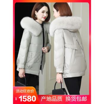 冬新款真皮皮衣女裝羽絨服韓版海寧綿羊皮草大衣外套狐貍毛領加厚