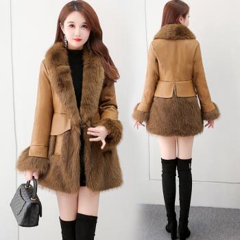 皮毛一體白鴨絨羽絨服女2023年新款冬季時尚洋氣中長款仿皮草外套