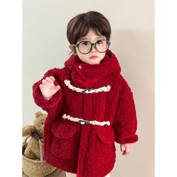 男女寶寶新年圣誕中國紅毛絨童裝