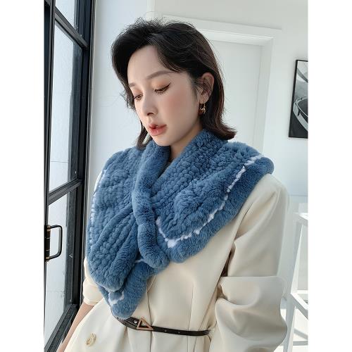 賓雅圖 冬季新款女士休閑獺兔毛皮草圍巾圍脖小披肩荷葉邊小坎肩