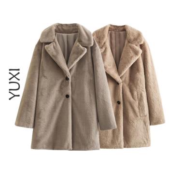 「YUXI」ZAR歐美女裝 法式兩色人造皮草效果大衣外套休閑6318253