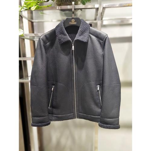 方仕男裝原生態皮毛一體冬季男士翻領皮草短款羊皮羊剪絨真皮外套