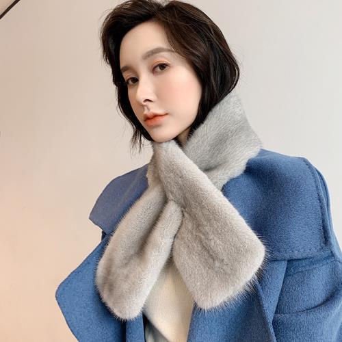賓雅圖 圍巾秋冬女新款整貂皮雙面整皮水貂毛皮草 天鵝絨氣質圍脖