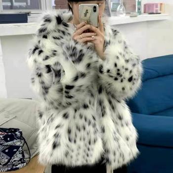 2023冬季新款韓國狐貍毛大衣新款仿皮草山貓豹紋毛毛外套寬松