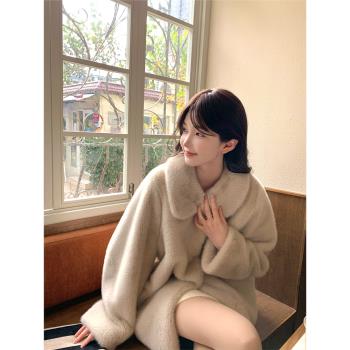 發財宅女同款小白熊水貂絨環保皮草大衣高階感毛毛外套女加厚寬松