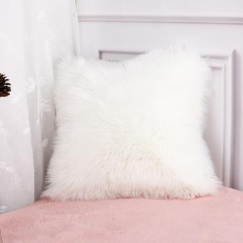 長毛絨抱枕沙發靠墊樣板房裝飾毛毛抱枕歐式奢華仿皮草仿羊毛含芯