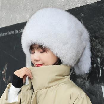 狐貍毛女民族風冬季戶外真皮帽子
