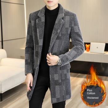 2022冬季新款韓版男士加厚金貂絨呢子風衣外套男裝時尚仿皮草大衣