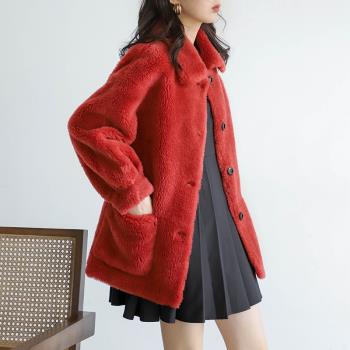 JOCMI家冬季新款羊剪絨大衣女澳洲羊羔毛顆粒絨年輕海寧皮草外套
