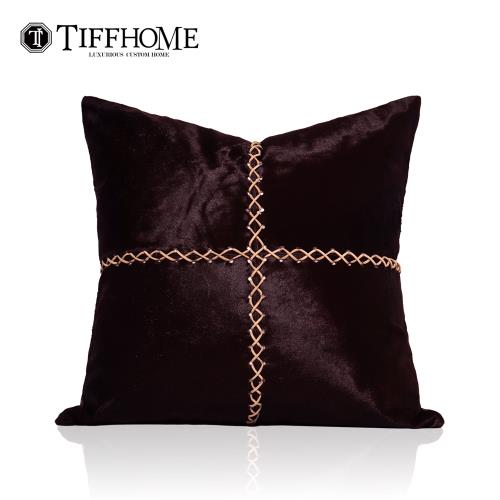 意式輕奢樣板間酒店別墅高檔暗紅色馬毛抱枕沙發靠墊套皮草靠墊套