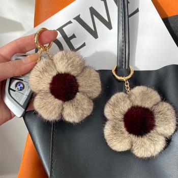 韓國個性創意簡約水貂花汽車鑰匙扣掛飾毛絨球書包包掛件生日禮物
