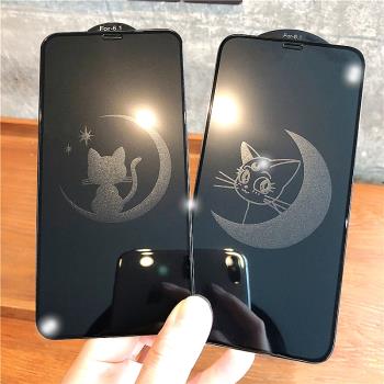 露娜貓適用iPhone14息影鋼化膜13promax蘋果12全屏卡通xr防爆膜11