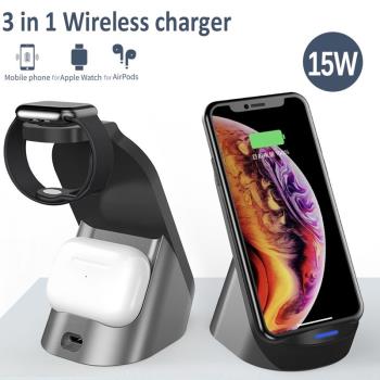 3 in 1 Wireless Charger Stand 15W Fast Charge for iPhone 11