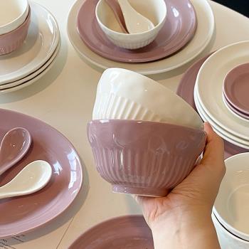 碗碟家用陶瓷餐具ins風飯碗 耐高溫湯盤奶白色魚盤勺子釉下彩碗盤