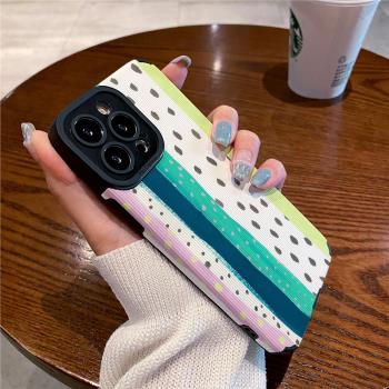 技芝 小眾適用iPhone13ProMax矽膠蘋果16 15 12手機殼11防摔14 XsMax女plus簡約條紋拼接全包保護套軟潮男女