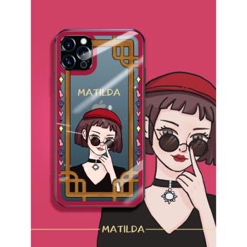 殺手女孩適用蘋果12手機殼高檔iphone12promax透明玻璃女款12pro高檔卡通鏡頭全包12mini個性創意新款網紅ins