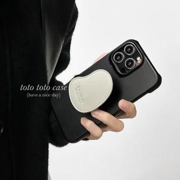 小眾ins高階感皮質支架適用蘋果14promax手機殼iPhone12/13新款11