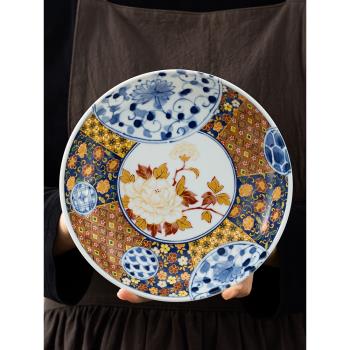 日本進口陶瓷米飯碗湯碗面碗釉下彩宮廷風唐草牡丹青花家用餐具