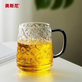 美斯尼玻璃杯家用簡約泡茶杯耐高溫牛奶果汁杯加厚水杯子女啤酒杯