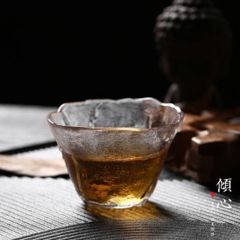 出口日本石庭玻璃杯 耐熱玻璃功夫主人杯茶杯 手工磨砂透明品茗杯