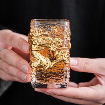 琉璃茶杯金色祥龍杯耐熱玻璃主人杯單杯個性創意喝茶小杯高階茶盞