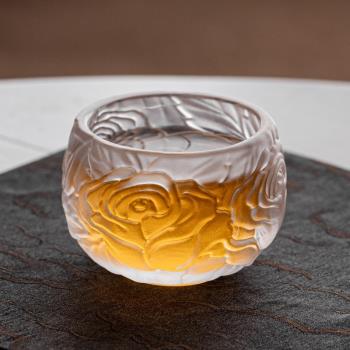 水晶琉璃蓮花茶杯玫瑰主人杯單杯功夫茶具專用個人杯子玻璃品茗杯
