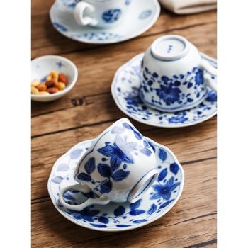 日本藍凜堂咖啡杯杯碟套裝日式進口杯陶瓷青花下午茶杯馬克杯茶具