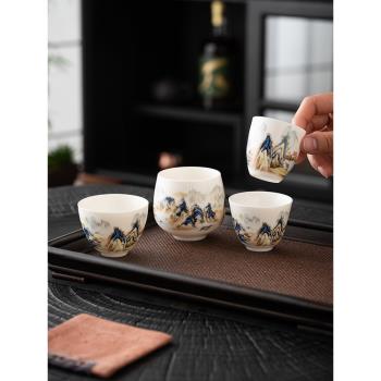 德化白瓷羊脂玉千里江山茶杯陶瓷品茗杯主人杯單個功夫茶具喝茶杯