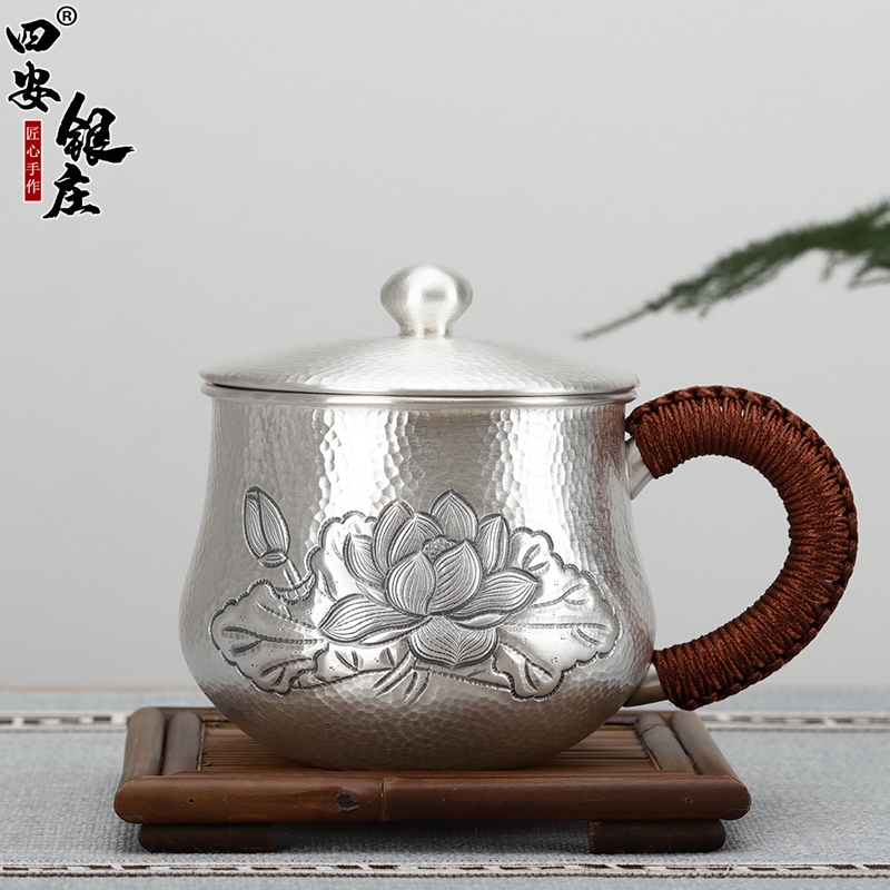 高風亮節純銀水杯子足銀999辦公杯手工中式馬克杯復古銀茶杯家用|茶杯 