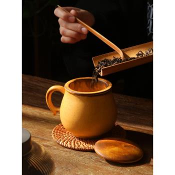 九土復古泡茶杯創意帶蓋馬克杯辦公室水杯大容量陶瓷茶水分離杯子