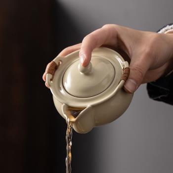 景德鎮米黃汝窯大號蓋碗茶杯防燙單個泡茶不燙手手抓壺茶碗高端茶