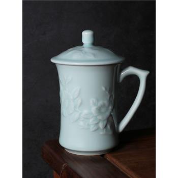 上林湖越窯青瓷 茶花單杯 辦公泡茶杯 創意手工陶瓷水杯 禮盒裝