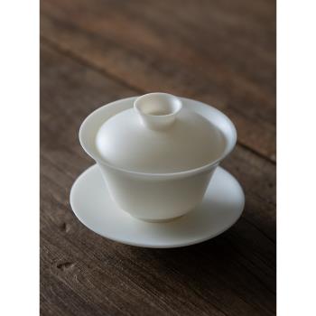 羊脂玉素燒馬蹄蓋碗單個高檔三才白瓷茶碗帶蓋功夫茶泡茶茶杯茶具