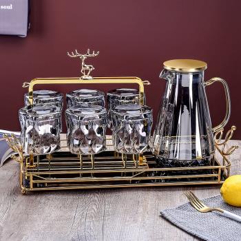 輕奢風北歐水具套裝待客家用客廳玻璃喝水杯子家庭茶杯水壺高顏值