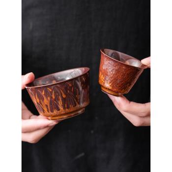窯變慄棕茶盞主人杯單個復古陶瓷馬蹄杯品茗杯喝茶功夫茶具小茶杯