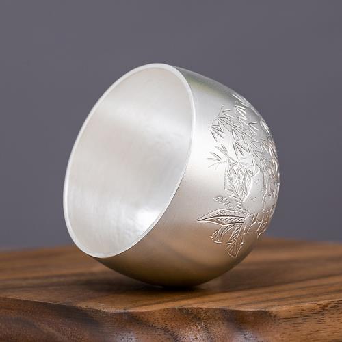 海】純銀 酒杯 3客 銀細工 金工 元箱付 重量約：48g