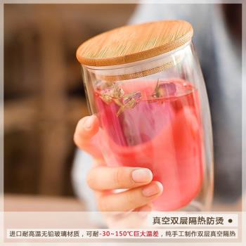 耐高溫雙層玻璃杯隔熱透明帶蓋杯子保溫水杯家用果汁泡茶杯咖啡杯
