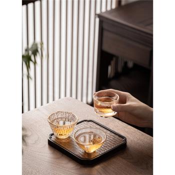 日式玻璃茶杯家用描金主人杯品茗杯泡茶盞單個功夫茶具小茶杯單只
