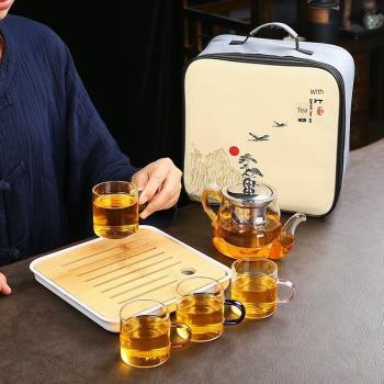 便攜戶外旅行茶具套裝喝茶裝備收納包便攜式露營泡茶玻璃茶杯茶壺