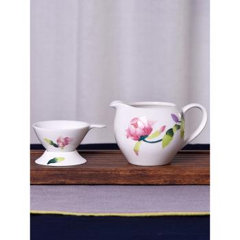 滿堂春功夫茶具套裝手繪白瓷陶瓷公道杯濾網茶漏茶壺茶濾蓋碗茶杯