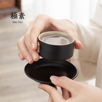 功夫茶杯陶瓷單個家用待客泡茶品茗杯主人杯日式茶具小茶杯墊碟子
