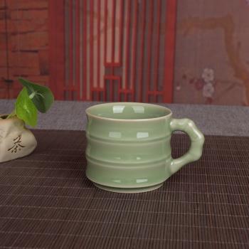 精品青瓷功夫茶具朱砂胎品茗杯創意陶瓷有柄竹節小杯子日式主人杯