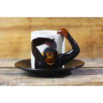 泰國手繪動物馬克杯迷你猩猩長頸鹿斑馬陶瓷杯咖啡杯卡通杯