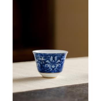 琺瑯彩白瓷茶杯陶瓷功夫茶盞家用主人杯手工描金宮庭中式青花單杯