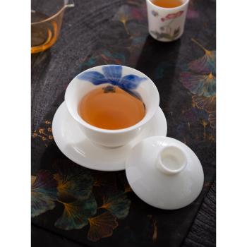 手繪蘭花泡茶蓋碗單個高檔三才蓋碗茶杯陶瓷茶碗帶蓋蓋碗茶具套裝
