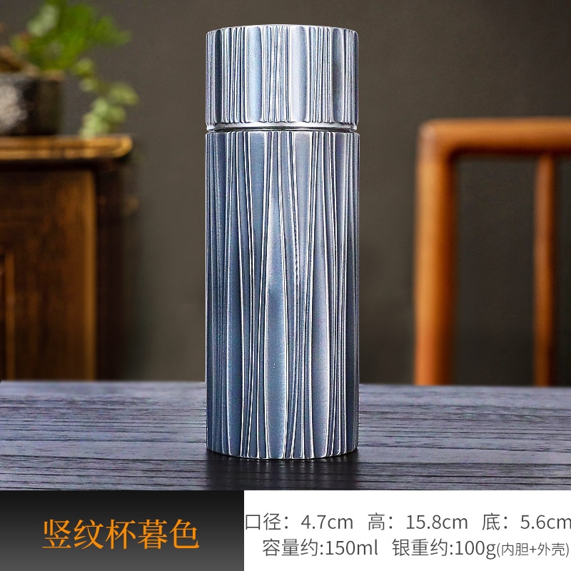 喜鵲銀樓銀杯子999純銀水杯內外全銀雪花銀茶杯高顏值足銀保溫杯